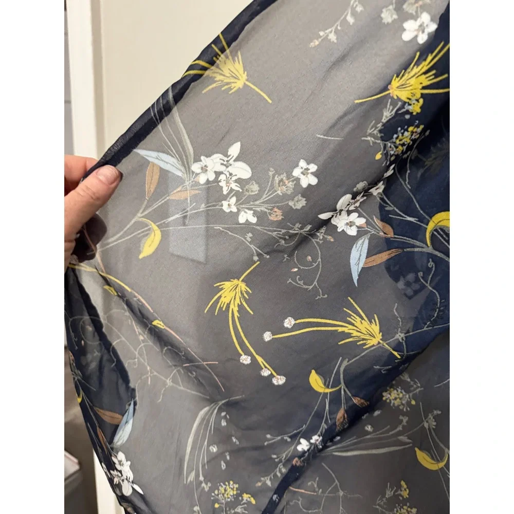 Before You Collection Navy‎ Blue Floral Chiffon Kimono Lace Trim Festival Layer
